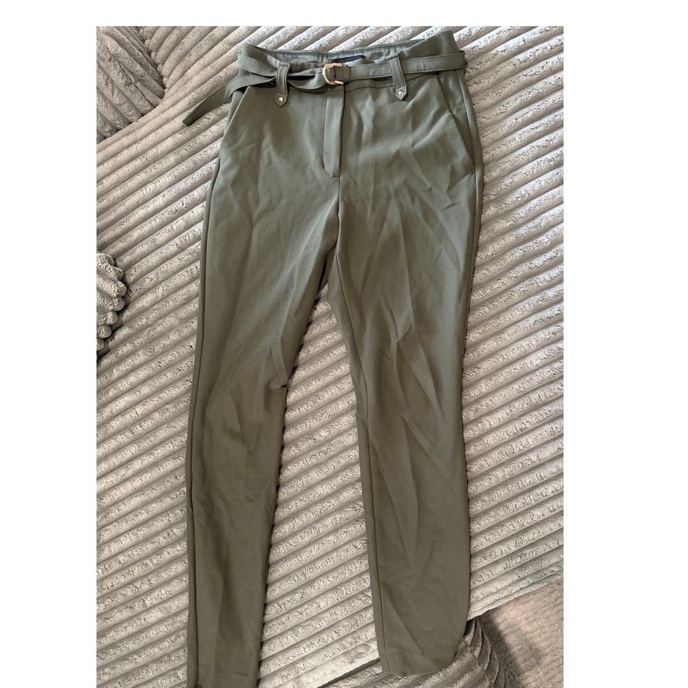 Express Pants Womens 4R Green Belt Waist Stretch Skinny Hi Rise Office Academia - Picture 4 of 15